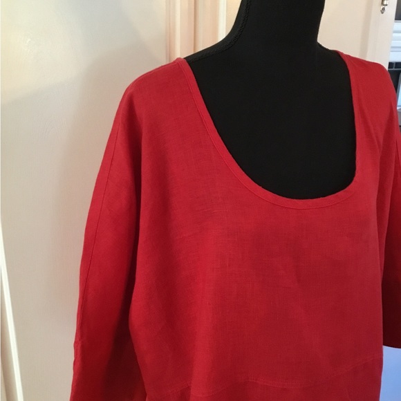 NWOT Flax Dress 100% Linen Red Pockets! L - Picture 2 of 8
